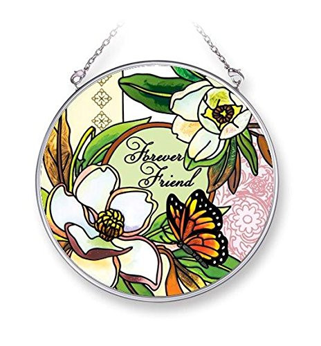 Amia 42068 4-1-2-Inch Hand Painted Glass Forever Friend Circle Suncatcher  Medium  Butterfly and Floral Design
