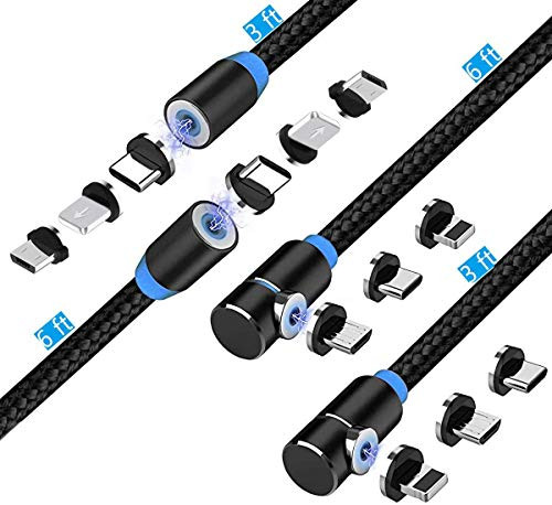Magnetic Charging Cable 4 Pack 3ft-3ft-6ft-6ft 3 in 1 Magnetic Cable USB C Nylon Braided Phone Charger Cable Compatible with Mirco USB  Type C i- Phone Smartphone Black