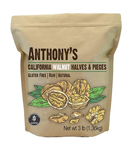 Anthony s California Walnut Halves   Pieces  3 lb  Shelled  Raw  Natural  Gluten Free  Keto Friendly