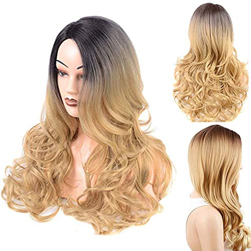 Long Curly Wavy Wigs Ombre Blonde Synthetic Wig Full Heat Resistant Fiber Wigs for Women Realistic Hairline Density Synthetic Wig for Party Cosplay Curly Wave Hair Wig 24inch Long Curly Wavy Wigs Ombre Blonde Synthetic Wig Full Heat Resistant Fiber Wigs for Women Realistic Hairline Density Synthetic Wig for Party Cosplay Curly Wave Hair Wig 24inch