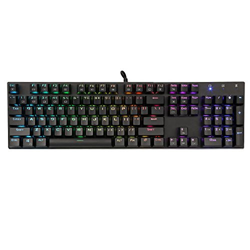 Fulloon Waterproof Mechanical Gaming Keyboard With Blue Switches, 104 keys Anti-ghosting RGB LED Backlit Gamer Keyboard, Black