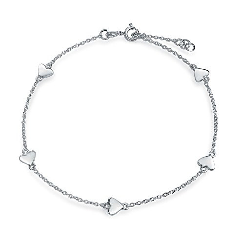 Multi Love Heart Station Anklet Chain Ankle Bracelet For Women 925 Sterling Silver Adjustable 9 To 10 Inch With Extender