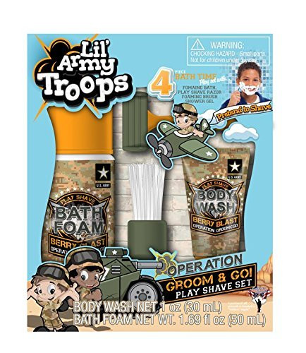 Lil  Army Troops Operation Groom   Go 4 Piece Bath Time Play Set-with Body Wash   Bath Foam-Pretend to Shave in The Tub