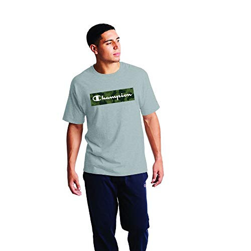 Champion Men s Classic Graphic Tee  Oxford Gray - Camo Box Script  Medium