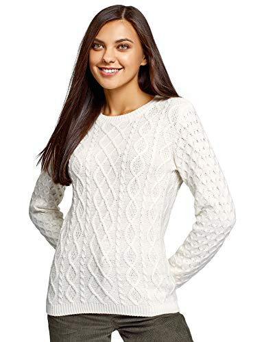 oodji Ultra Women s Textured Cable Knit Pullover  White  US 8 - EU 42 - L