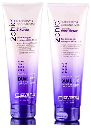 GIOVANNI 2chic Repairing Shampoo   Conditioner Set  8-5 oz- Blackberry   Coconut for Dry  Damaged   Processed Hair  Enhanced with Argan  Jojoba  Shea Butter   Keratin  Sulfate Free  Color Safe