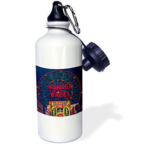 3dRose  Wonder Wheel Coney Island  Sports Water Bottle  21 oz  White