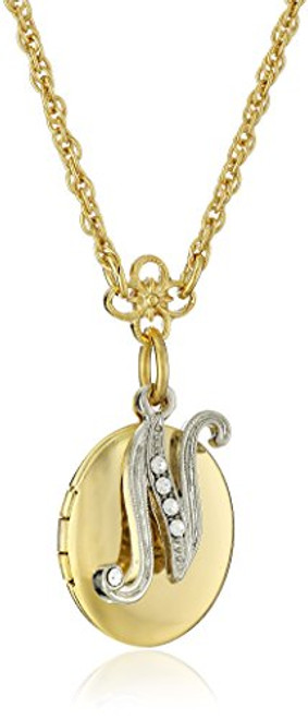 1928 Jewelry Gold and Silver Tone Crystal Initial N Locket Necklace 16 3 Extender 1928 Jewelry Gold and Silver Tone Crystal Initial N Locket Necklace 16 3 Extender