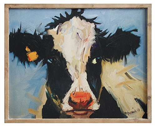 Creative Co-Op Black and White Cow's Face Canvas Art Print with Frame, 20"
