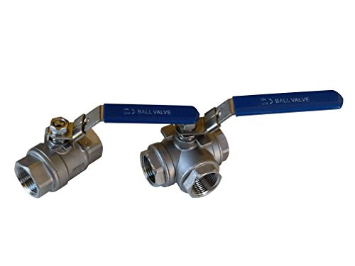 304 Stainless Steel 3 Way Ball Valve and Straight Ball Valve Combo Pack T-Type Valve  0-25 Inch