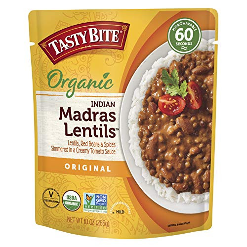 Tasty Bite Indian Entree Madras Lentils 10 Ounce Pack of 6  Fully Cooked Indian Entree with Lentils Red Beans   Spices in a Creamy Tomato Sauce  Microwaveable  Ready to Eat 782733000020