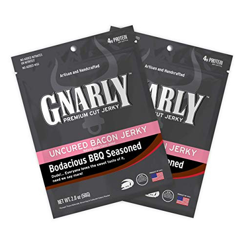 GNARLY Jerky Premium Cut Uncured Bacon Jerky Bodacious BBQ Flavor 2-5 Ounce Bag 2-Pack GNARLY Jerky Premium Cut Uncured Bacon Jerky Bodacious BBQ Flavor 2-5 Ounce Bag 2-Pack
