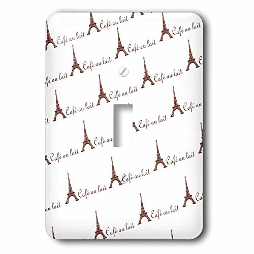 3dRose lsp_210843_1 Brown And White Eiffel Tower with Cafe Au Lait Words Pattern - Single Toggle Switch