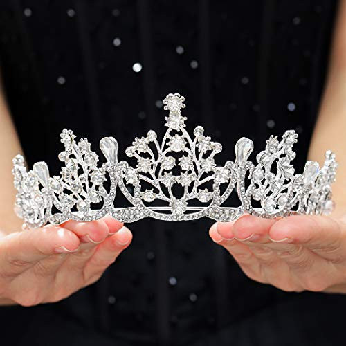 Clairy Baroque Wedding Crown Crystal Bride Tiara Branches Crown and Tiara Rhinestone Bridal Headpieces for Women and Girls Silver