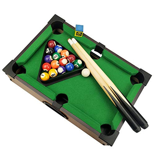 Benfu Mini Table Billiards Game  Home and Office Desktop Billiards Game  Including Pool Table 15 Colorful Balls  1 Cue Ball  2 Billiard Sticks  1 Chalk Triangle Cube