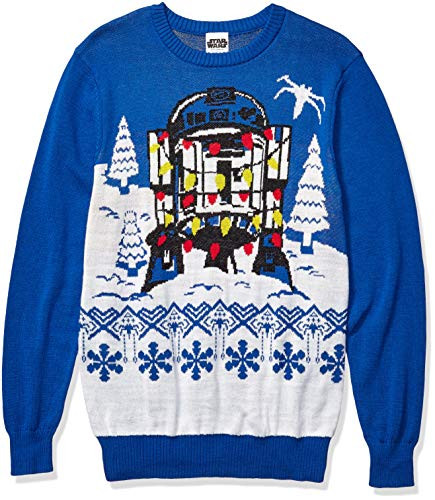 Star Wars Men s Ugly Sweater  R2D2 Christmas Lights-Royal  Large