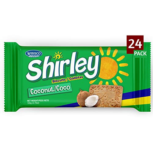 Wibisco Shirley Coconut Biscuits  3-7 Ounce Pack of 24 Real bits of Coconut  Ideal for Breakfast  Snack  Dessert  Coffee or Tea Breaks- 24 Individual Biscuit Packets Bulk Coconut Biscuits-