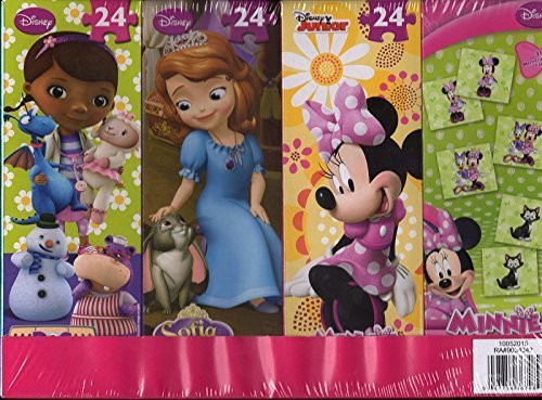 Three 24 Piece Disney Tower Puzzles with Memory Match Game