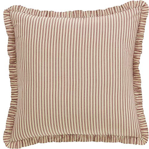 VHC Brands Farmhouse Ozark Ticking Cotton Striped Square Bedding Accessory  Euro Sham 26x26  Red