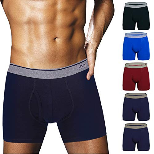 Men s Comfortable Bamboo Fiber Boxer Briefs Ultra Soft Comfy Breathable Underwear with Fly 5 Pack M