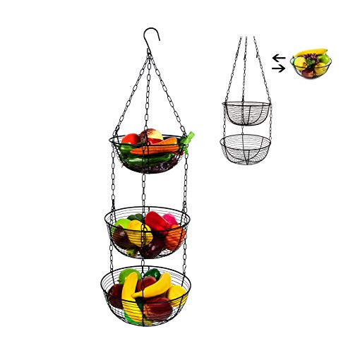 Hanging Fruit Basket  3 Tier Vegetable Storage And Fruit Metal Storage Organizer  Multifunction Storage Baskets For Bathroom  Kitchen  Plant  Saves Space Black