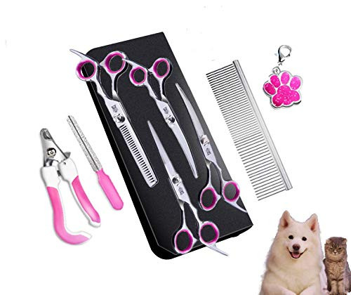 crazy man Pet Scissors Dog Grooming kit Dog Grooming Scissors kit with Safety Round Head Dog Hair Scissors-Thin Straight Curved Dog Scissors and Combs Nail Clippers Crystal Pendants crazy man Pet Scissors Dog Grooming kit Dog Grooming Scissors kit with Safety Round Head Dog Hair Scissors-Thin Straight Curved Dog Scissors and Combs Nail Clippers Crystal Pendants