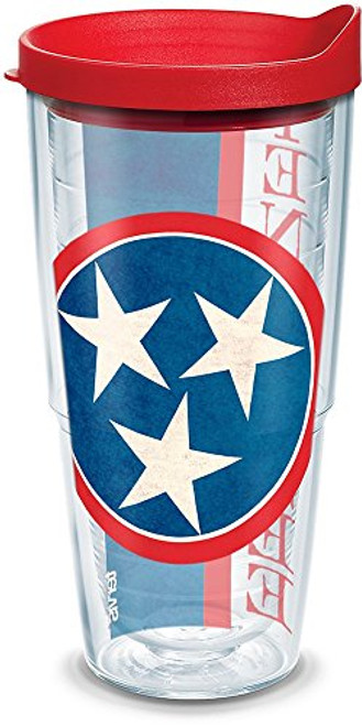 Tervis 1141734 Tennessee State Flag Colossal Insulated Tumbler with Wrap and Red Lid  24oz  Clear