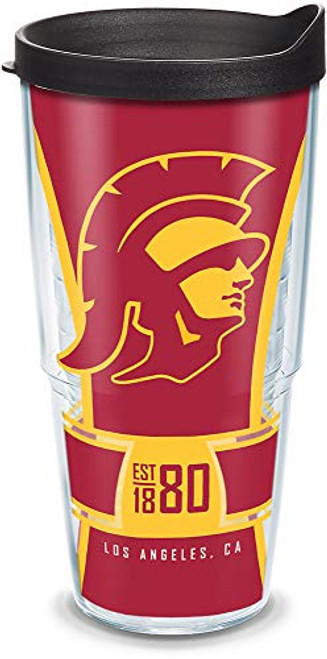 Tervis USC Trojans Spirit Insulated Tumbler with Wrap and Black Travel Lid  24 oz  Clear