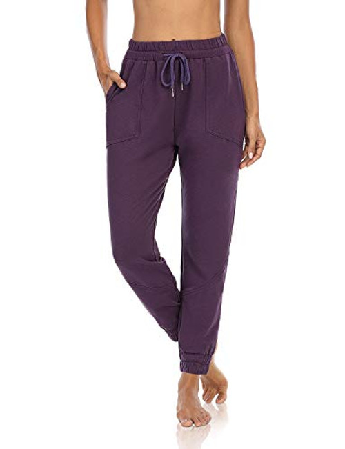DIBAOLONG Womens Yoga Sweatpants Comfy Drawstring Loose Joggers Workout Running Lounge Pants with Pockets Dark Purple M