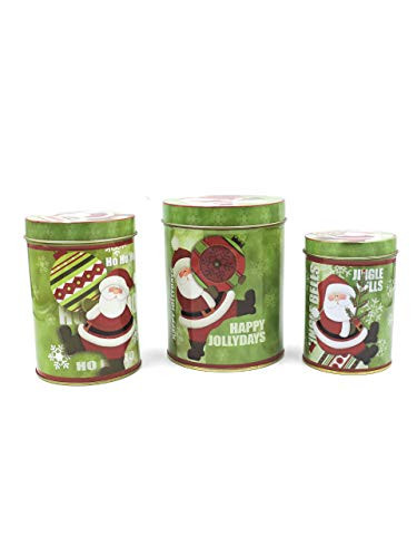 Beautiful Christmas themed with Santa design  Empty Cookie Storage Tins  Shabby Chic  Cylindrical Shaped  Set of 3