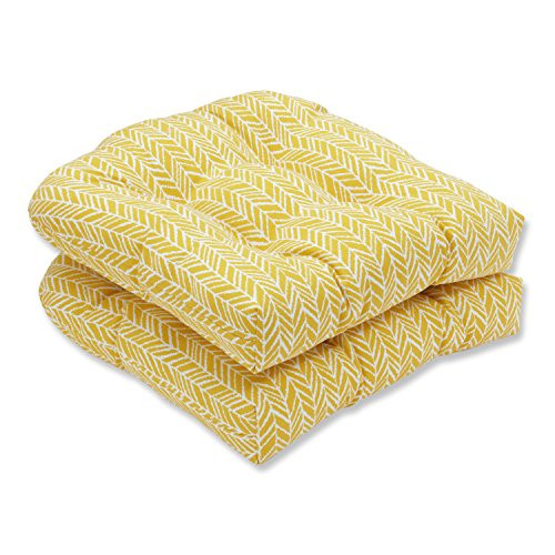 Pillow Perfect Outdoor | Indoor Herringbone Egg Yolk Wicker Seat Cushion (Set of 2 2 Piece