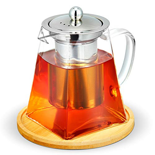 Glass Teapot Kettle with Stainless Steel Removable Infuser for Blooming Tea Loose Leaf Tea Bonus Tea Kettle Infuser Coaster Microwave Stovetop Safe Square-Shape Gift Box 750ml-25oz Glass Teapot Kettle with Stainless Steel Removable Infuser for Blooming Tea Loose Leaf Tea Bonus Tea Kettle Infuser Coaster Microwave Stovetop Safe Square-Shape Gift Box 750ml-25oz