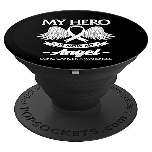 Lung Cancer Awareness Ribbon My Angel Hero Remembrance Mom PopSockets Grip and Stand for Phones and Tablets