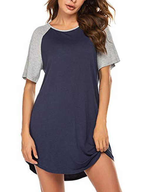 Ekouaer Short Sleeve Nightgown Raglan Sleepshirt Boyfriend Style Sleepwear for Women Light Grey