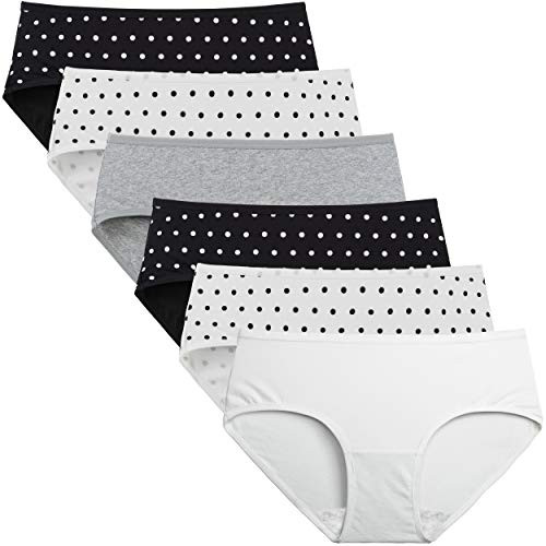 INNERSY Womens Underwear Cotton Hipster Panties Regular   Plus Size 6-PackLarge Solid Colors and Polka Dot