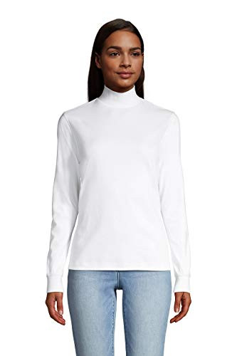 Lands  End Women Long Sleeve Relaxed Cotton Mock White Regular Small