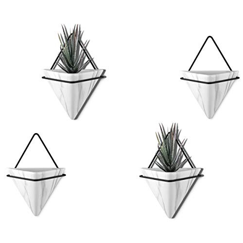 4 Set Small Marble Wall Planters  Hanging Planters Wall Vase for Succulents Air  Mini Cactus  Faux Plants  Geometric Planters for Wall Decor Air Plant Container for Home and Office Decor