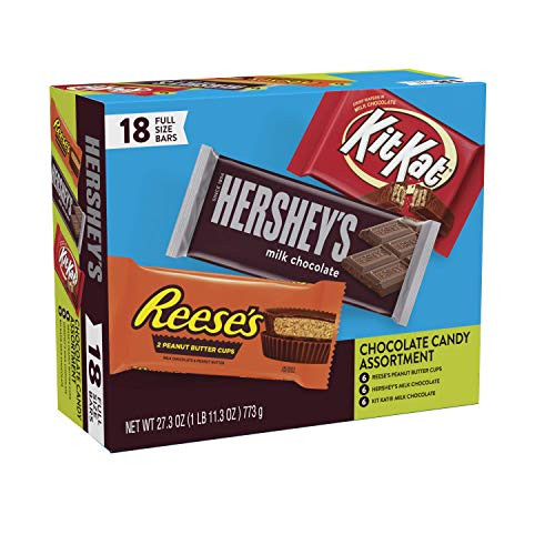 Hershey s Milk Chocolate KIT KAT REESE S Cups Halloween Candy Gift Box of Assorted Full Size Bars 18 pieces 27-3 oz Hershey s Milk Chocolate KIT KAT REESE S Cups Halloween Candy Gift Box of Assorted Full Size Bars 18 pieces 27-3 oz