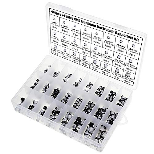 AuSL 24Value 400pcs SMD Aluminum Electrolytic Capacitor Assortment Box Kit Range 1uF?1000uF 24Value 400pcs