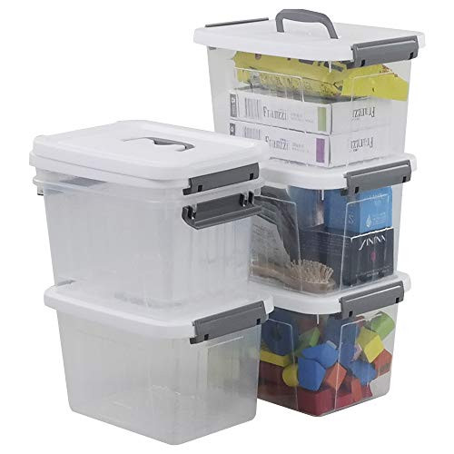 Leendines 6L Plastic Storage Containers  6 Pack Latching Storage Bins with Handles Grey Handle