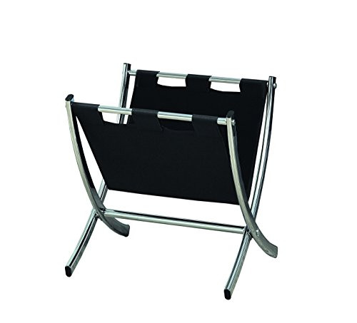 Monarch I 2034 Leather-Look Metal Magazine Rack, Black/Chrome