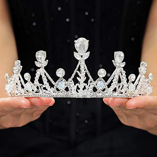 Clairy Baroque Silver Wedding Crown Crystal Bride Tiara Leaf Crown and Tiara Rhinestone Bridal Headpieces for Women and Girls
