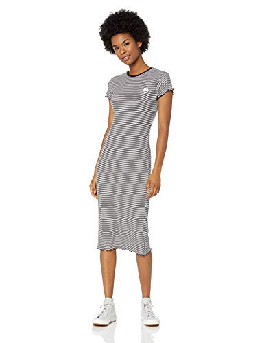 Volcom Junior s Colder Sholder Ruffled Short Sleeve Tee Dress  Black Combo  Large