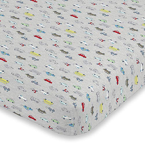 Carter s Busy Cars   Bikes Super Soft Fitted Crib Sheet  Red  Grey  Yellow  Blue