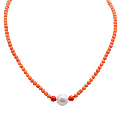 JYXJEWELRY Single Strand Coral Choker Necklace Orange Coral Necklace with Freshwater Pearl for Women 16 JYXJEWELRY Single Strand Coral Choker Necklace Orange Coral Necklace with Freshwater Pearl for Women 16