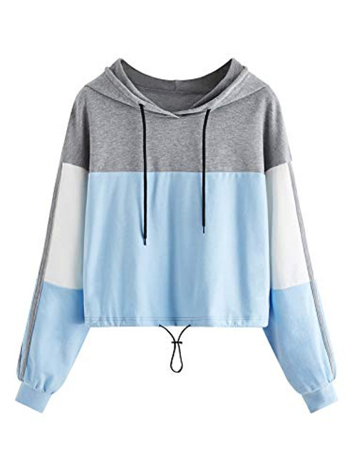 SweatyRocks Women s Casual Long Sleeve Colorblock Pullover Hoodie Sweatshirt Crop Top Grey Blue Small SweatyRocks Women s Casual Long Sleeve Colorblock Pullover Hoodie Sweatshirt Crop Top Grey Blue Small