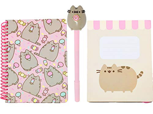 CultureFly Pusheen Writing Set  Spiral and Scalloped Notebook Journals and Pusheen Donut Pen