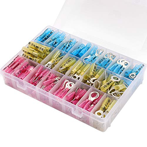 Heat Shrink Connectors - 270 PCS Insulated Electrical Crimp Heat Shrink Wire Connectors  Marine Automotive Copper Butt-Ring-Hook-Fork-Spade Disconnect Terminals Kits  CE SGS ISO Approved-
