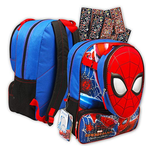 Marvel Spiderman Backpack with Lunchbox for Boys Kids ~ Deluxe 16 Inch Spider-man Backpack  Lunch Bag  and Stickers Spiderman School Supplies