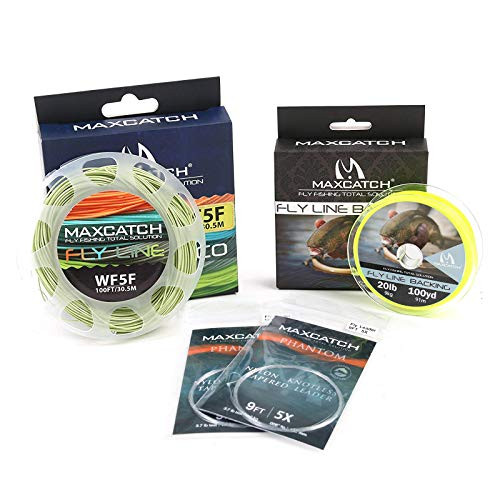 Maxcatch Fly Line Combo Pack  ECO Floating Fly Line  Backing  and Tapered Leader Moss Green  WF6F